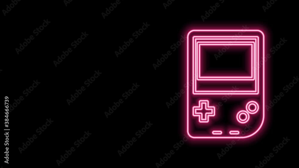 Glowing neon line Portable video game console icon isolated on black background. Gamepad sign. Gaming concept. 4K Video motion graphic animation Glowing neon line Portable video game console icon isolated on black background. Gamepad sign. Gaming concept. 4K Video motion graphic animation