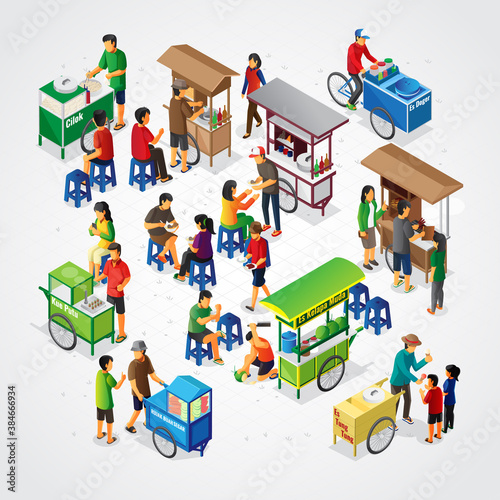 Isometric Indonesian street food stall