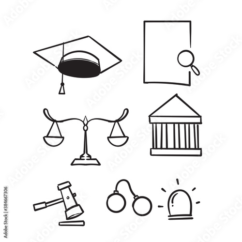 hand drawn Law and justice line icons set vector illustration. doodle sketch