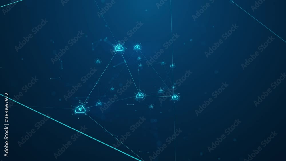 Cloud computing and Big data concept. Network connectivity of digital data and futuristic information. Abstract hi-speed internet of things IOT  big data cloud computing. Seamless 4K loop.