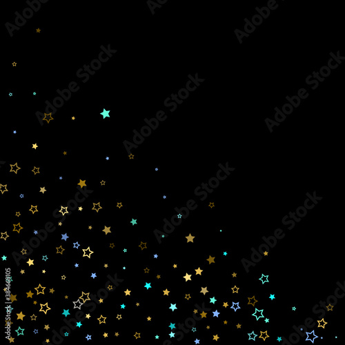 Gold, Blue stars, sprocket, shiny confetti. 