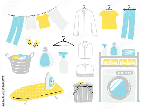 illustration set of laundry with brush