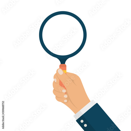 Businessman Hand Holding Magnifying Glass. Looking Through Magnifying Glass.