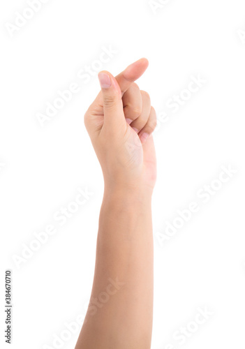 A hand making love you gesture in front of white background