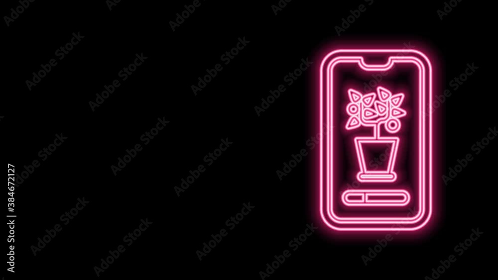 Glowing neon line Smart control farming system mobile application icon isolated on black background. 4K Video motion graphic animation Glowing neon line Smart control farming system mobile application icon isolated on black background. 4K Video motion graphic animation