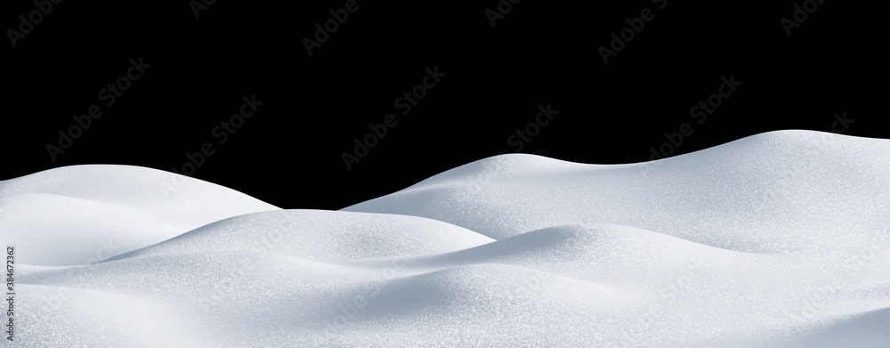 Naklejka Isolated snow hills landscape. Winter snowdrift background. 3D render image.
