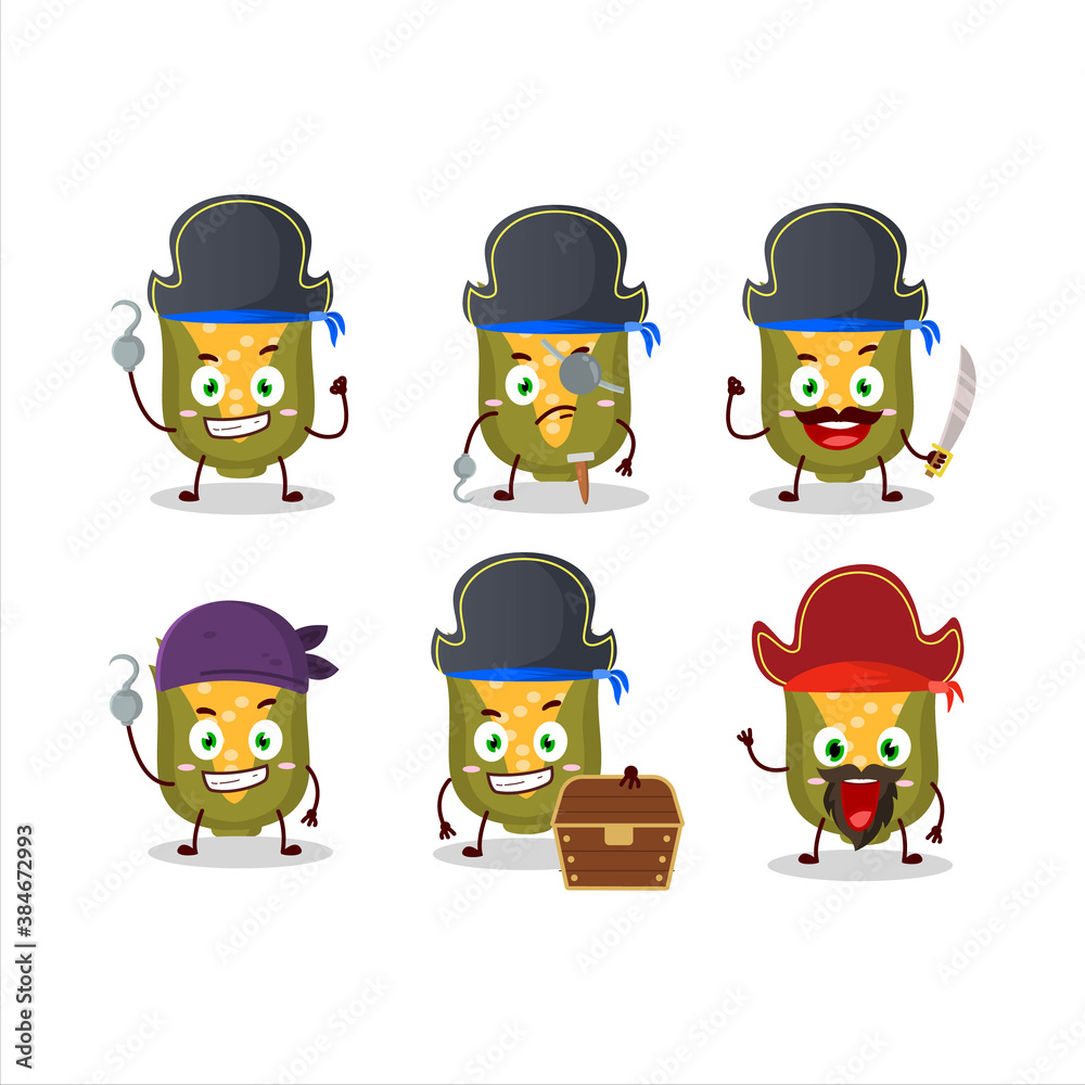 Cartoon character of corn with various pirates emoticons Cartoon character of corn with various pirates emoticons