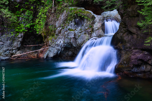 Beautiful Waterfalls in Lynn Valley Canyons, North Vancouver, British Columbia, Canada. Colorful Artistic Render © edb3_16