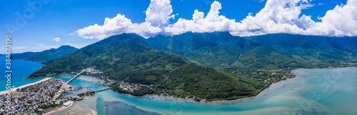 Aerial view of Lang Co bay and beach, Hai Van pass, Lap An lagoon, Hue, Vietnam.