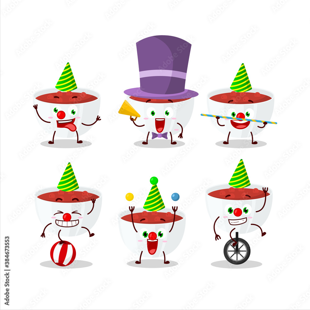 Cartoon character of cranberry sauce with various circus shows Cartoon character of cranberry sauce with various circus shows