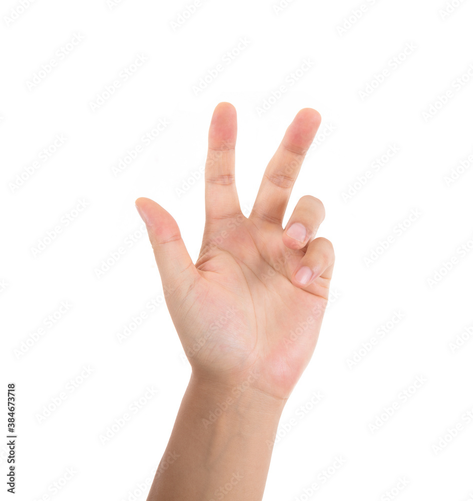A relaxed hand with five fingers in front of white background A relaxed hand with five fingers in front of white background