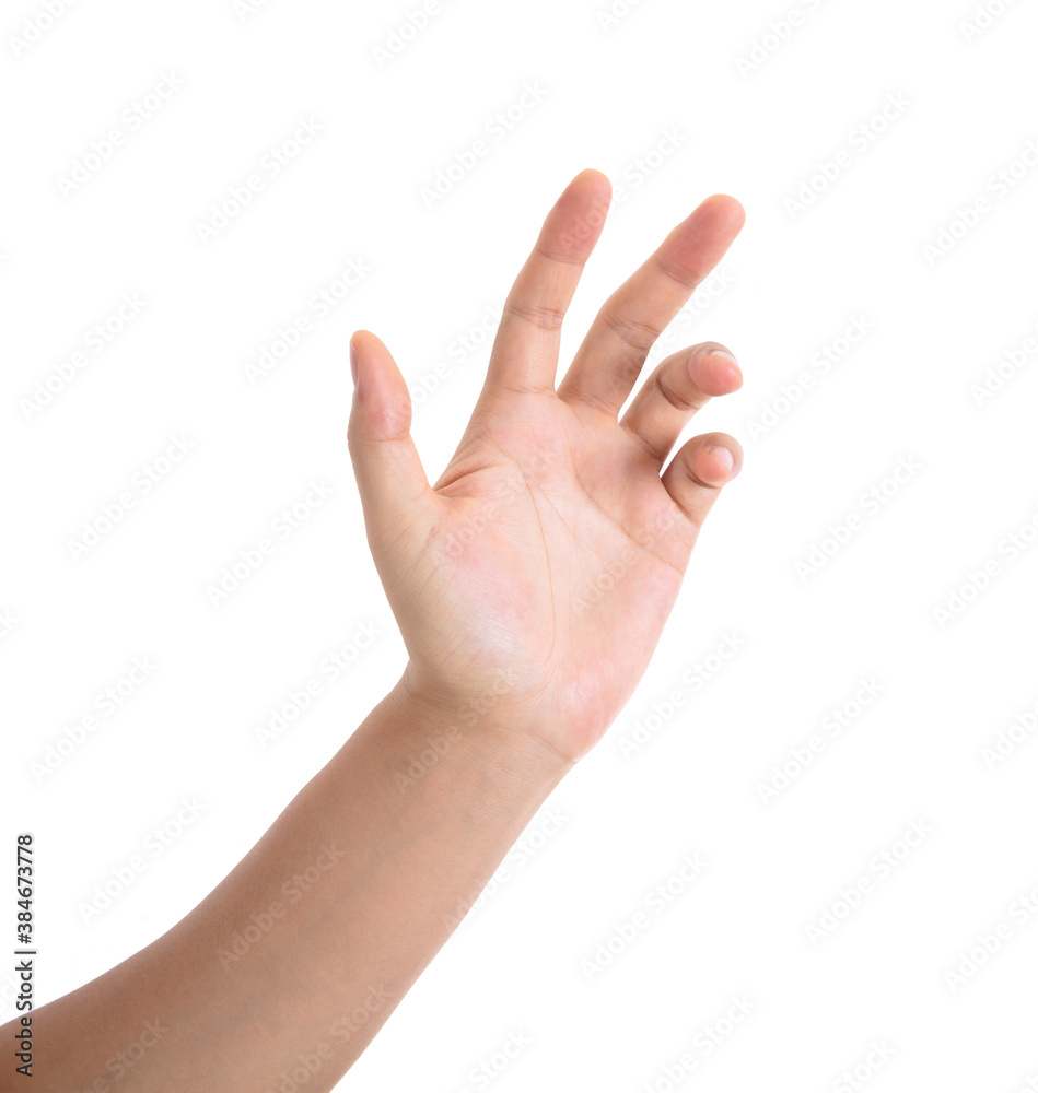 A relaxed hand with five fingers in front of white background A relaxed hand with five fingers in front of white background