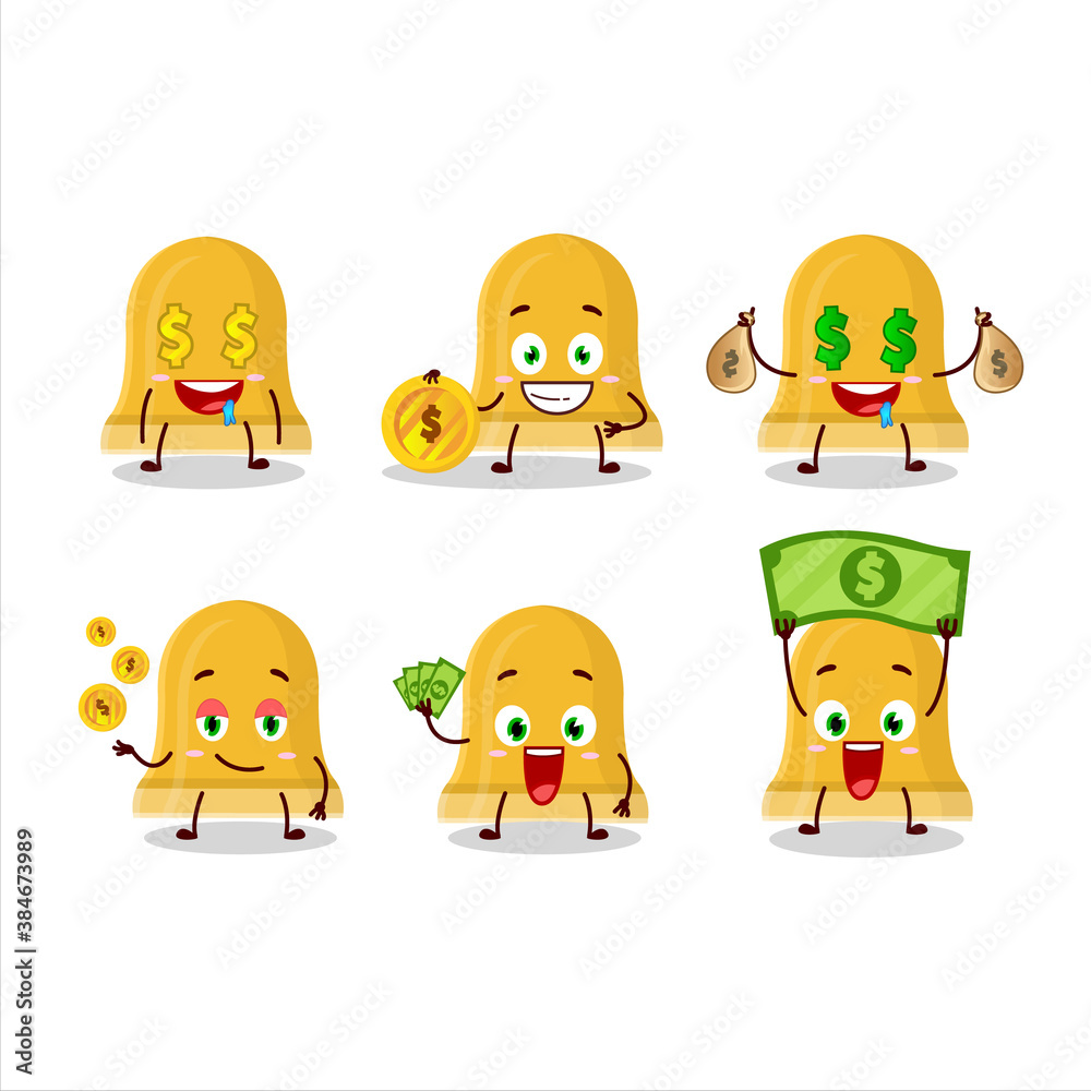 Gold bell cartoon character with cute emoticon bring money Gold bell cartoon character with cute emoticon bring money