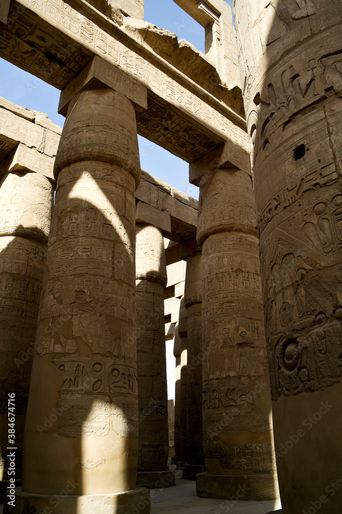 Columns in the temple of Karnak in Luxor, Egypt