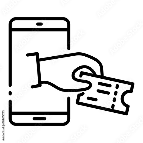 Pixel perfect buying mobile online ticket line icon
