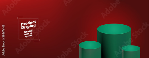 Vector studio background gradient light red color with green round kiosk stand ,product display with copy space for display of content design.Banner for christmas advertise product