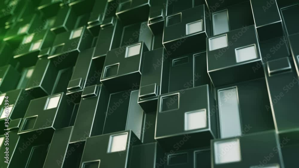 Futuristic sci-fi green metallic wall. Abstract technology or sci-fi concept. Seamless loop 3D render animation