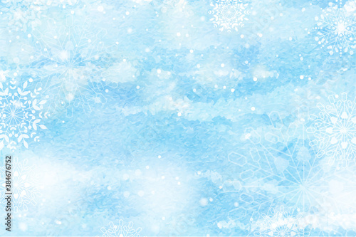 watercolor snow falling scene for winter or christmas abstract background