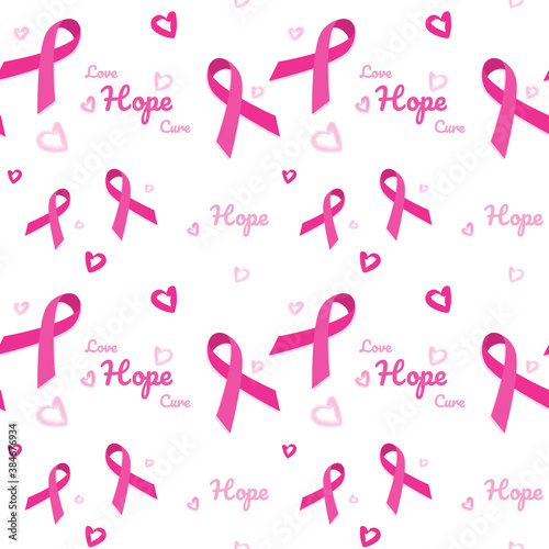 Pink ribbon seamless pattern background for breast cancer awareness campaign month in october