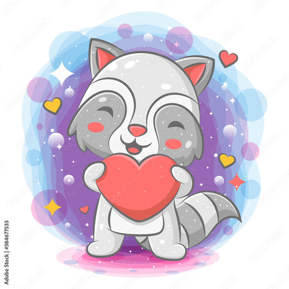 Funny raccoon holding red heart Stock Vector | Adobe Stock