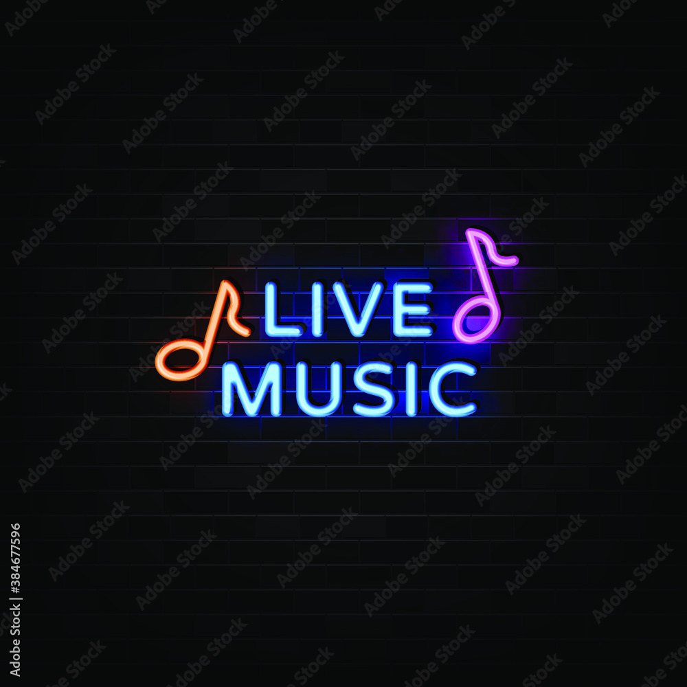 Live music neon sign vector design template Live music neon sign vector design template