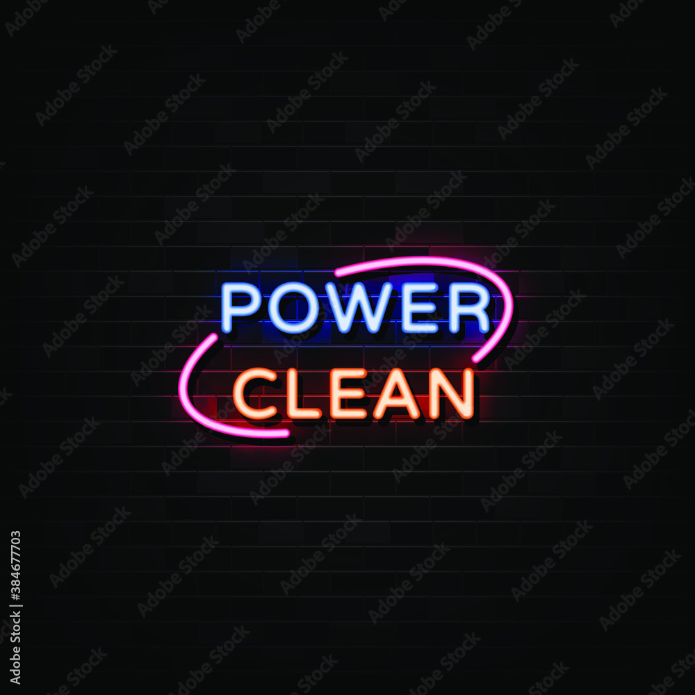 Power clean neon sign vector design template