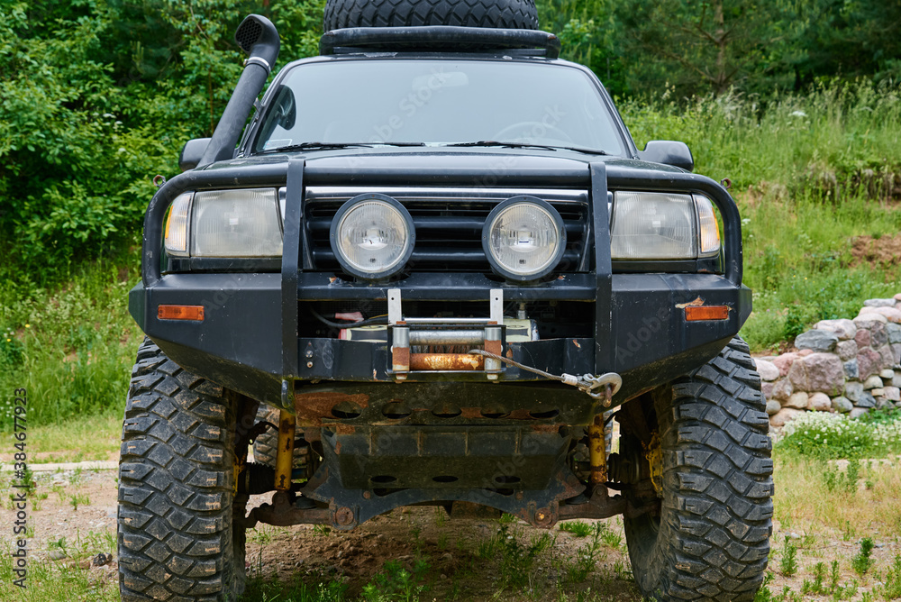Fototapeta premium Old car SUV outdoor, front view