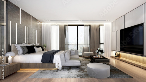 Tablou pe pânză Modern cozy minimal mock up of modern house and master bedroom interior design a