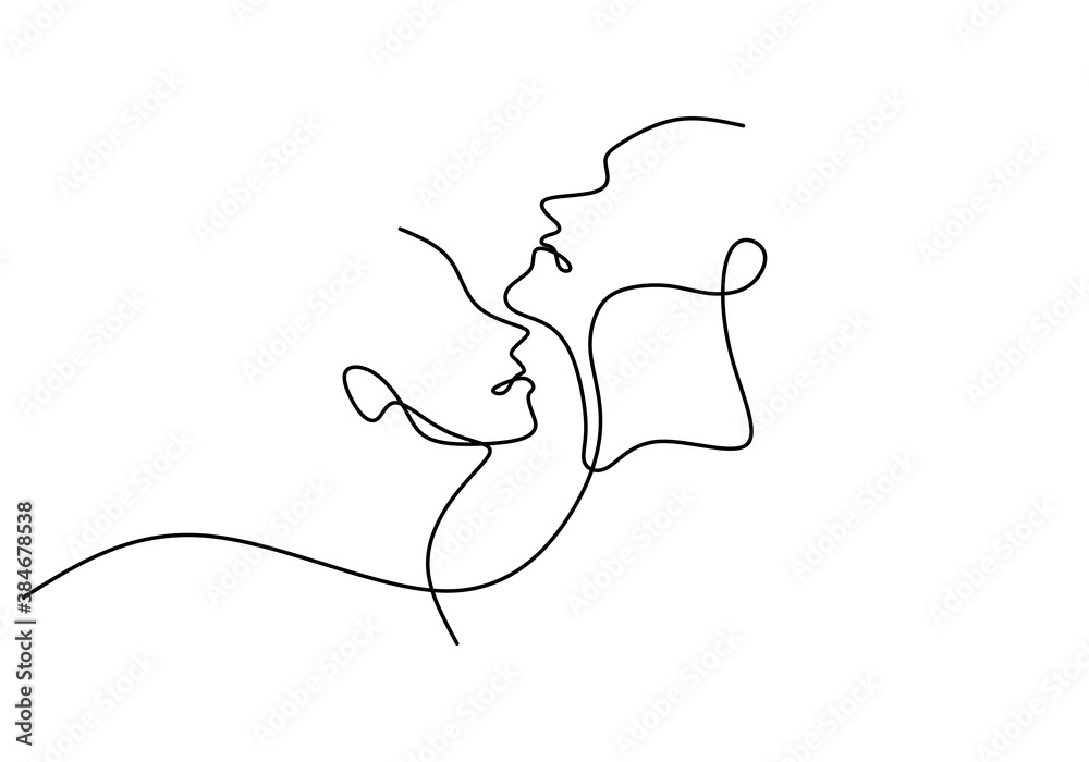 Contemporary Aesthetic Continuous Line Drawing, Romantic Couple Canvas Print