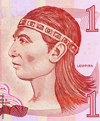 Indio Lempira, national hero of Maya-Lenca origin, Portrait from Honduras 1 Lempira 2000-2006 Banknotes. photo