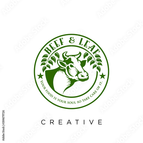 beef and leaf logo modern design vector icon symbol