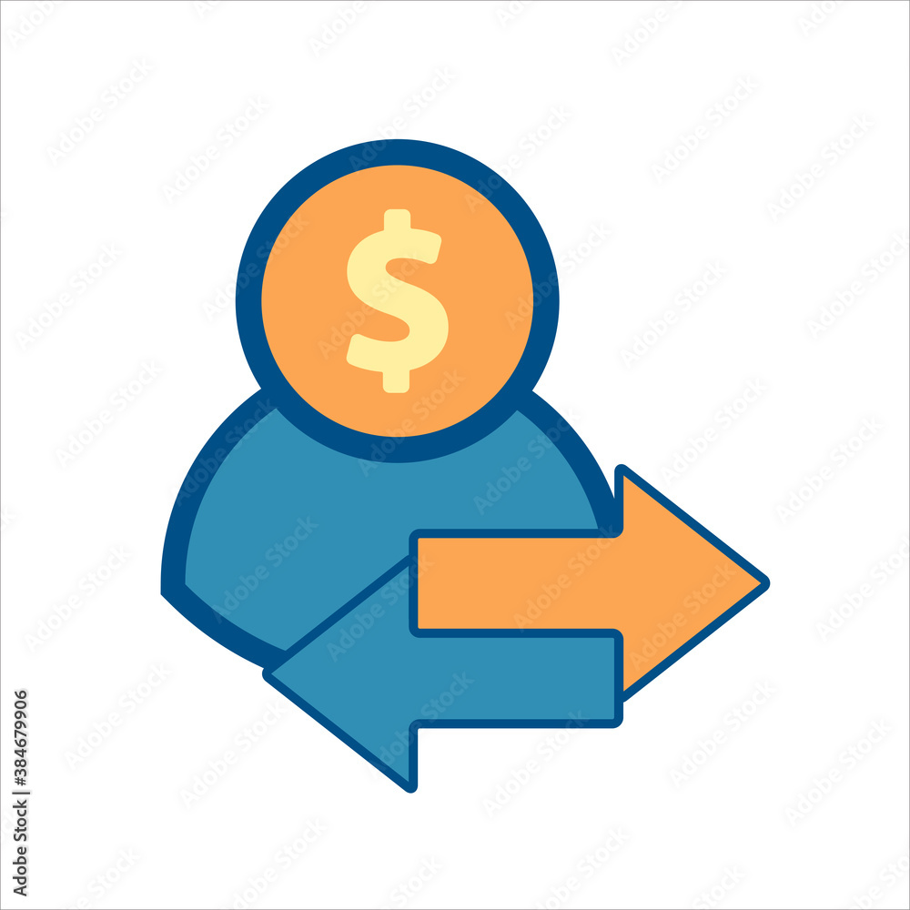 user icon vector. user with transfer arrows and money icon .flat design style icon vector concept user icon vector. user with transfer arrows and money icon .flat design style icon vector concept