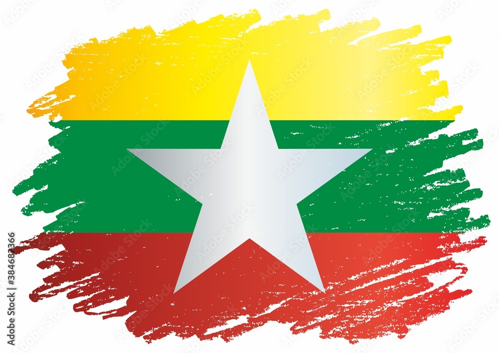 Flag of Myanmar, Republic of the Union of Myanmar. Bright, colorful vector illustration