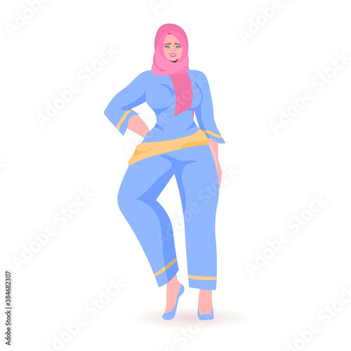 beautiful girl arab woman female cartoon character standing pose full length isolated vector illustration