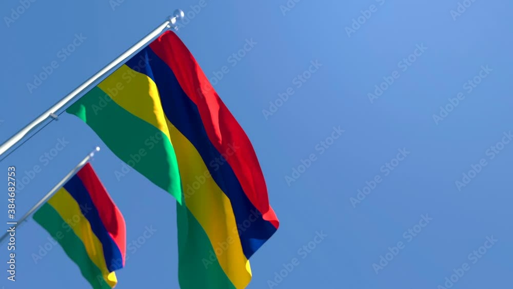 The national flag of Mauritius flutters in the wind The national flag of Mauritius flutters in the wind