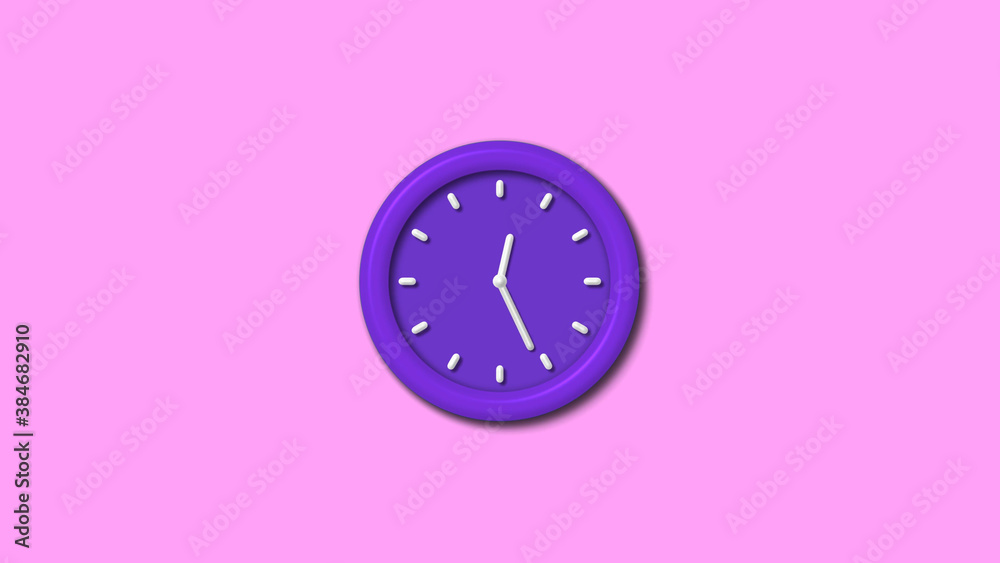 Purple color 3d wall clock isolated on pink light background Purple color 3d wall clock isolated on pink light background