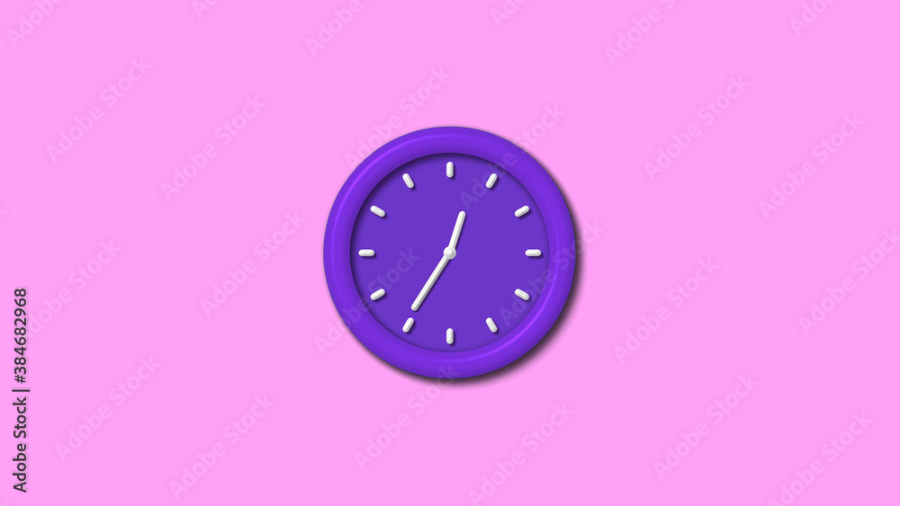 Purple color 3d wall clock isolated on pink light background Purple color 3d wall clock isolated on pink light background