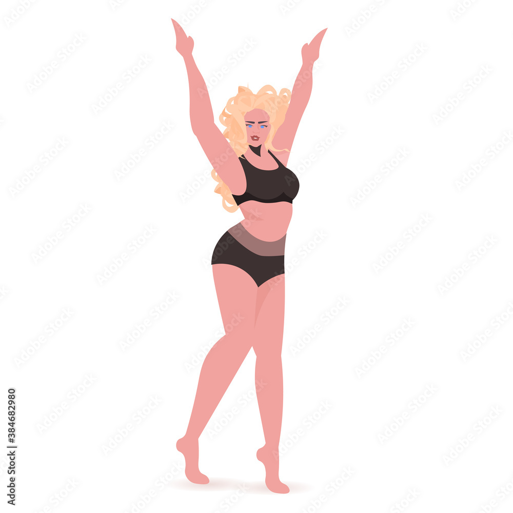 slim girl in bikini beautiful woman standing pose love your body concept full length vector illustration