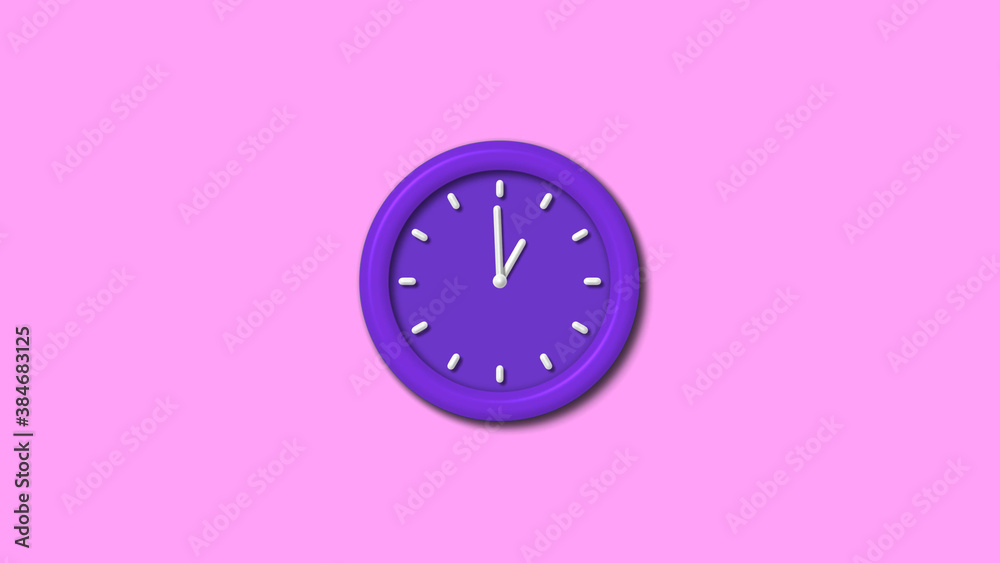 Purple color 3d wall clock isolated on pink light background Purple color 3d wall clock isolated on pink light background