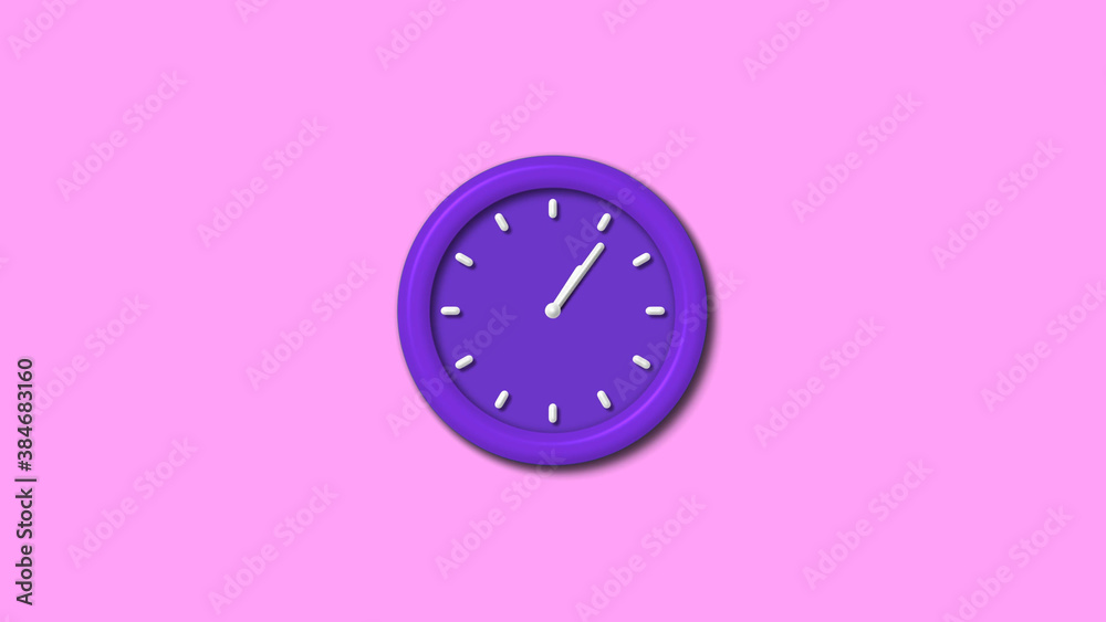 Purple color 3d wall clock isolated on pink light background Purple color 3d wall clock isolated on pink light background