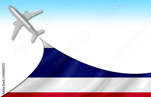 3d illustration plane with Thailand flag background for business and travel design