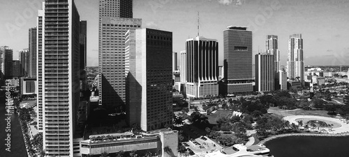 Downtown Miami aerial view  Florida from drone viewpoint. City skyline on a wonderful sunny day  slow motion.