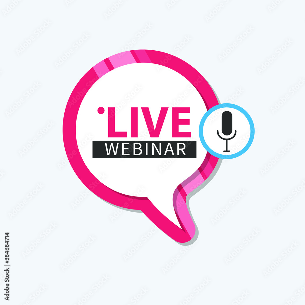 Live Webinar Button, icon, emblem label gradient Vector illustration flat linear badge and banner, bubble, scroll, text speech, sticker, ribbon, embem, poster.