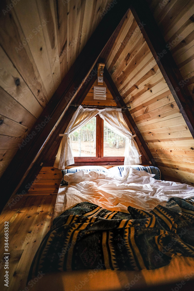 Wooden house with wooden roof in village Wooden house with wooden roof in village