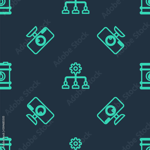 Set line Lead management, Car DVR and Barrel oil on seamless pattern. Vector.