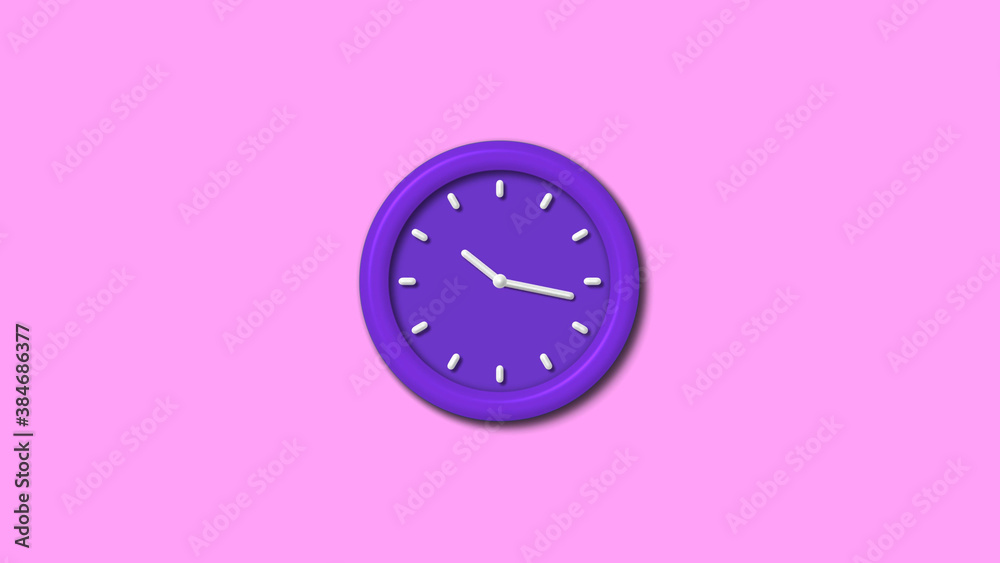 New purple dark 3d wall clock isolated on pink light background, 12 hours counting down wall clock New purple dark 3d wall clock isolated on pink light background, 12 hours counting down wall clock