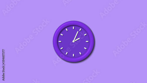 Purple color counting down 3d wall clock isolated on purple light background, 12 hours wall clock