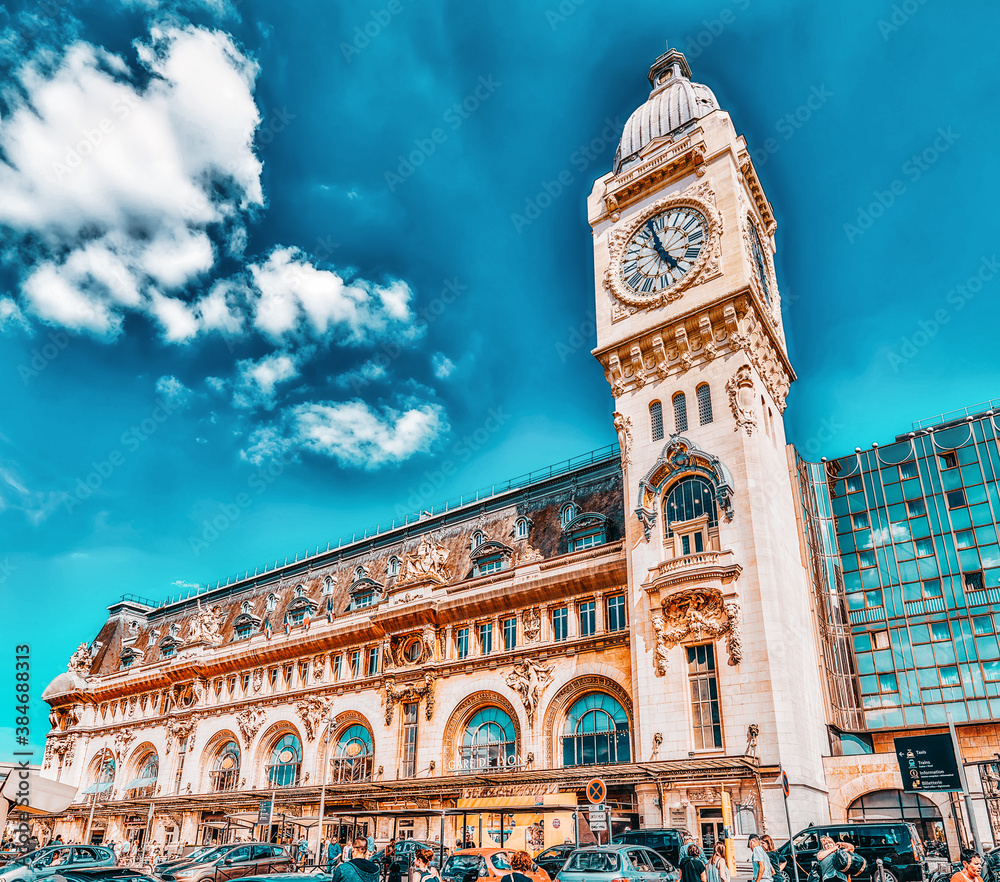 PARIS, FRANCE - JULY 09, 2016 : Station Gare de Lyon is one of the oldest and most beautiful train stations in Paris. People, city views of one of the most beautiful cities in the world - Paris.