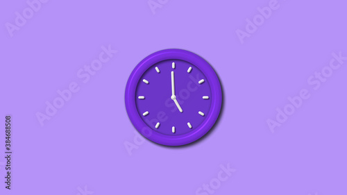 Purple color counting down 3d wall clock isolated on purple light background, 12 hours wall clock