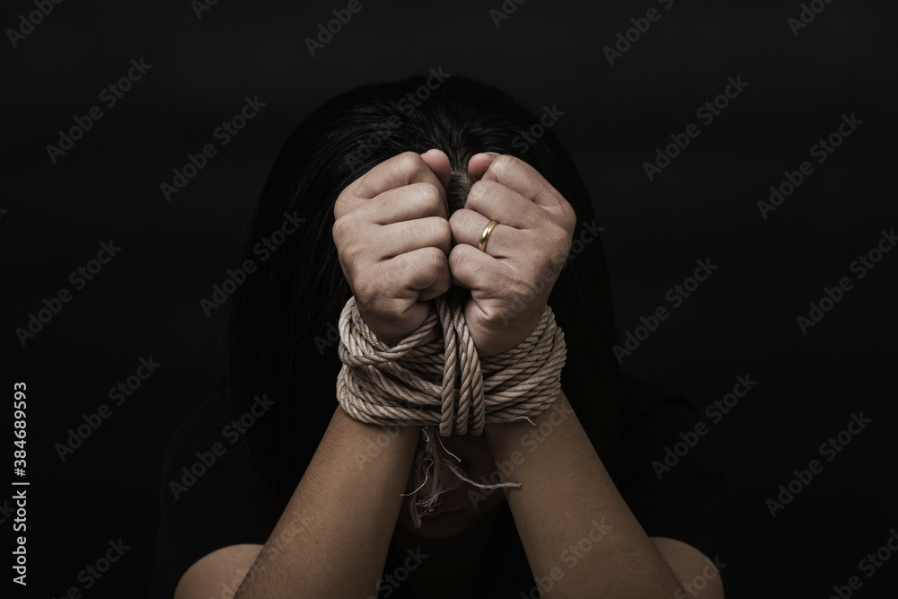 Slave Asian woman fears she was hands tied up with rope black ...